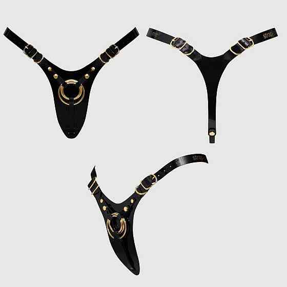 Трусики для страпона Strap-On-Me Leatherette Harness Fabulous - One Size - Black Glossy Sex Aura Київ