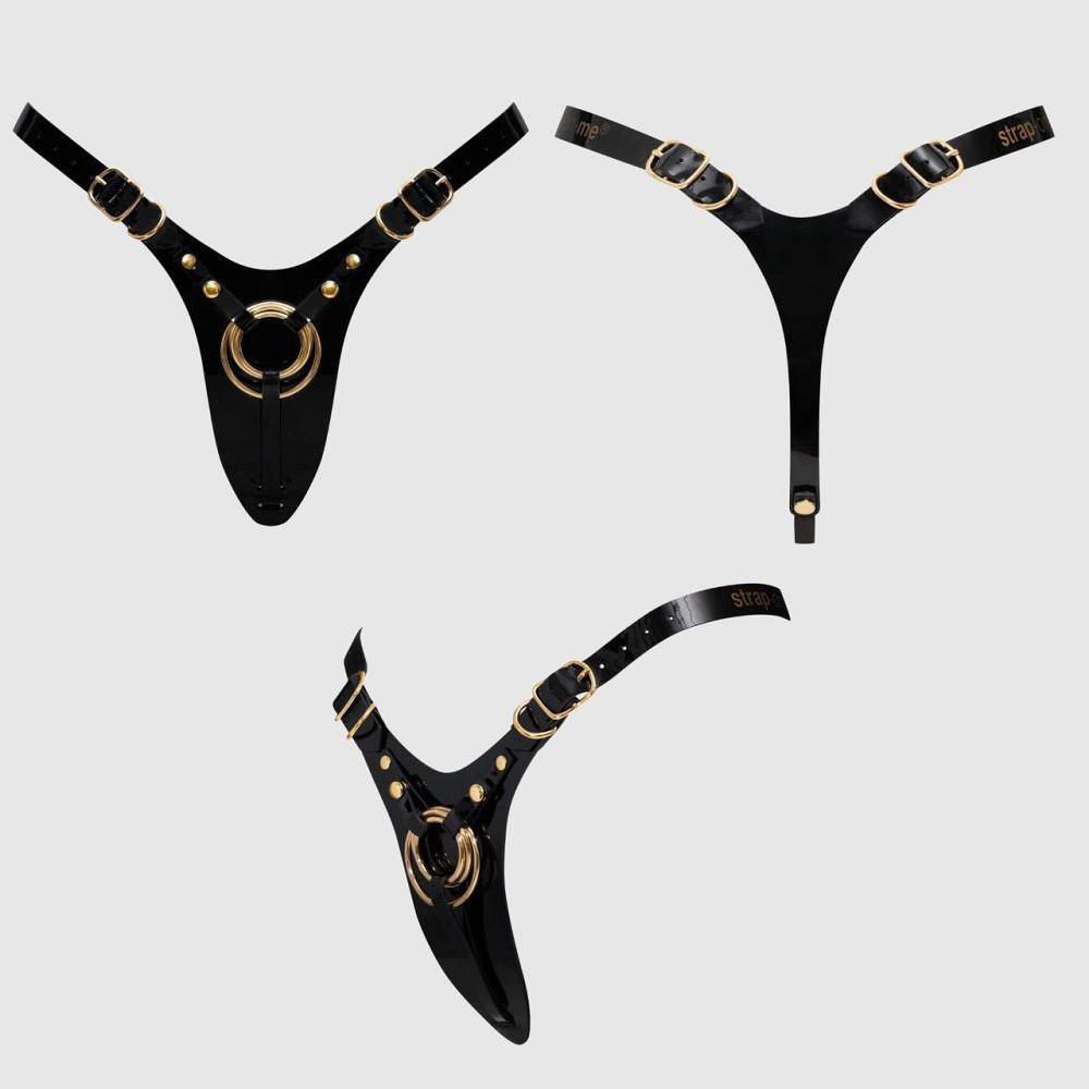 Трусики для страпона Strap-On-Me Leatherette Harness Fabulous - One Size - Black Glossy Sex Aura Київ - фото 6