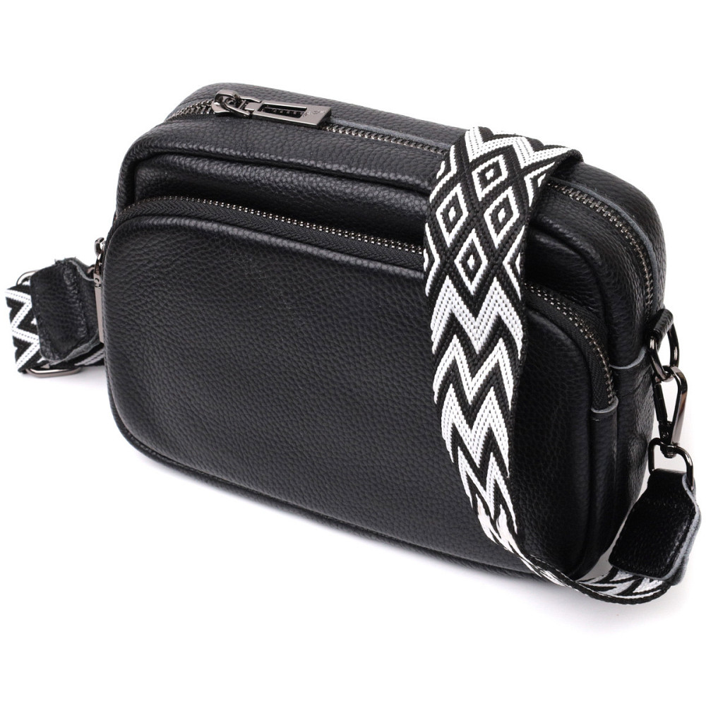 Компактна жіноча сумка крос-боді з натуральної шкіри Vintage 22294 Чорна Київ - фото 1