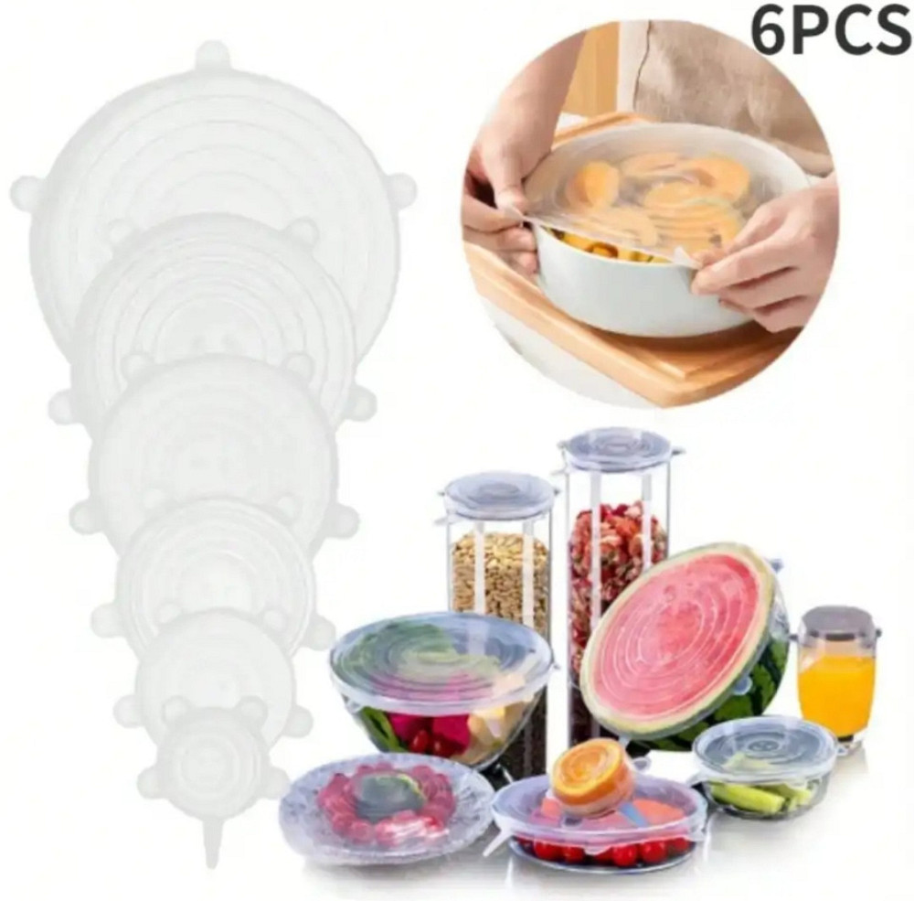 Набор силиконовых крышек многоразовых 6 шт разных размеров прозрачный Киев - изображение 2