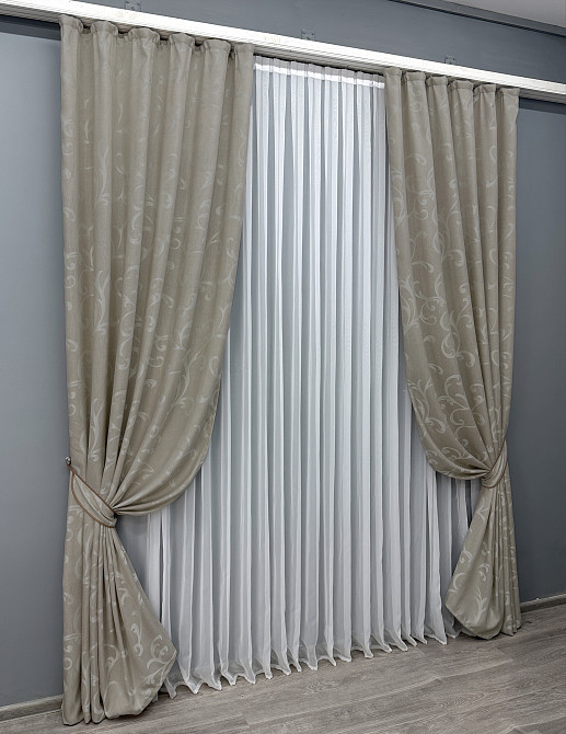 Комплект готовых штор VR-Textil Жаккард Allure № 1617ш Тауп 150х270 см 2 шт (33-0487) Киев - изображение 3