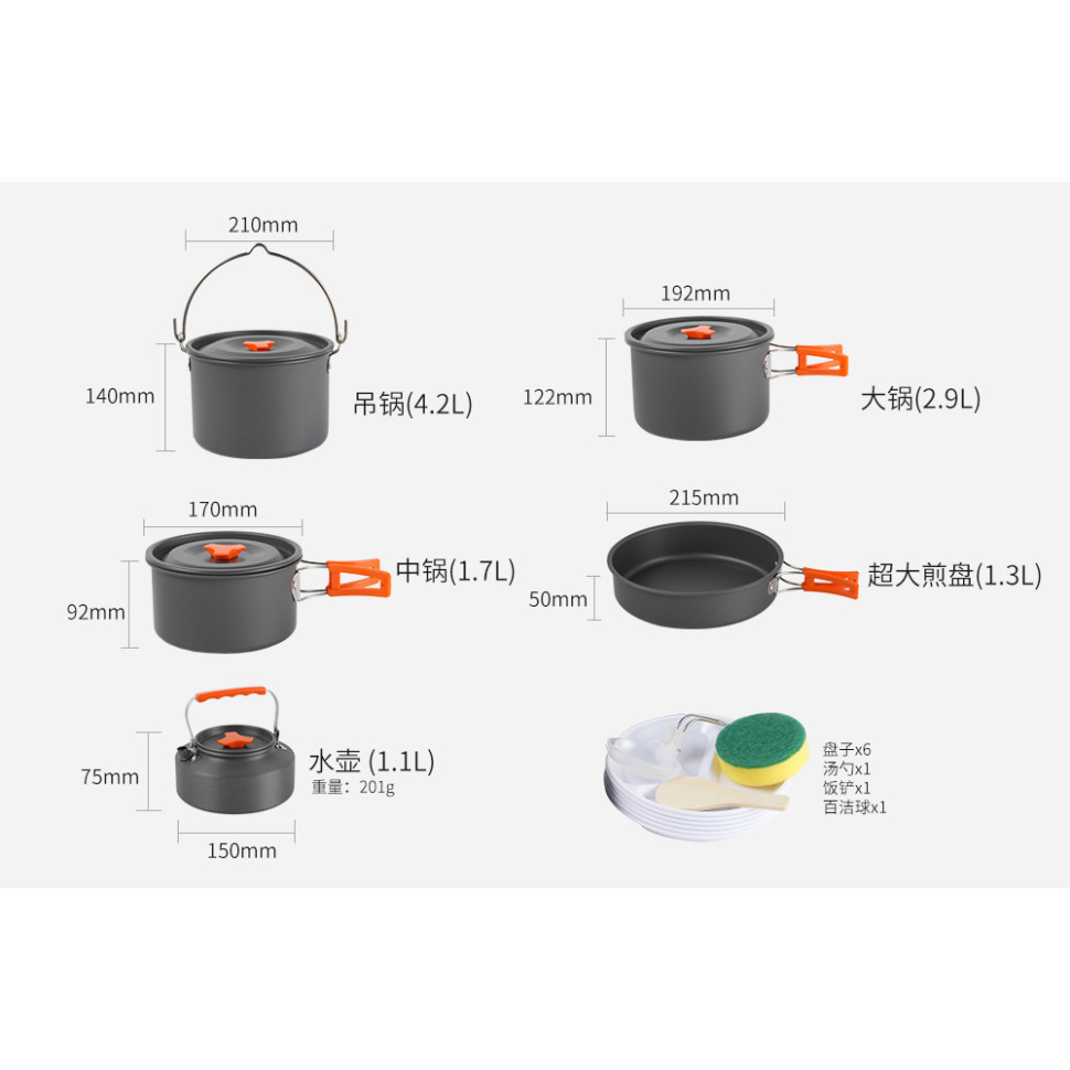 Набір туристичного посуду (каструля з кришкою, сковорідка, 2 тарілки, ложка, черпак та губка) BRS-151, алюміній Київ - фото 3