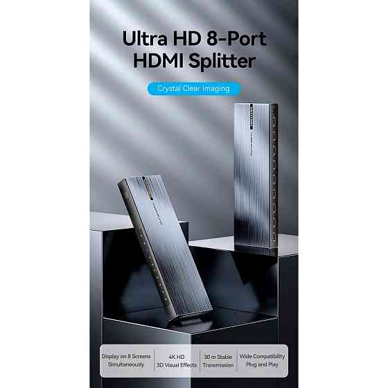 Сплітер Vention 4K 1x8 HDMI Splitter Black Aluminum Alloy Type EU Standard Київ