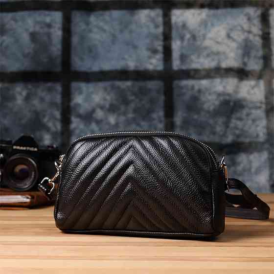 Сумка прошита трикутниками із натуральної шкіри Vintage 22909 Чорний Київ