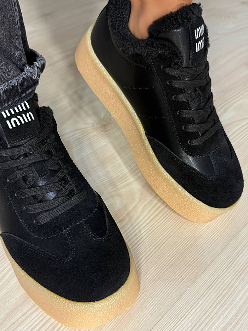 Кеды женские Hengji 632-1 утепленные кожаные с замшей на меху черные, 39, 24,5 см Киев - изображение 8