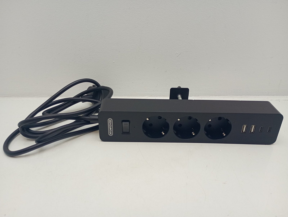 Мережевий подовжувач з кріпленням до столу 7-в-1: 3 розетки + 2 USB-A + 2 USB-C Ntonpower 1.5м (товар вживаний) Луцк - изображение 5