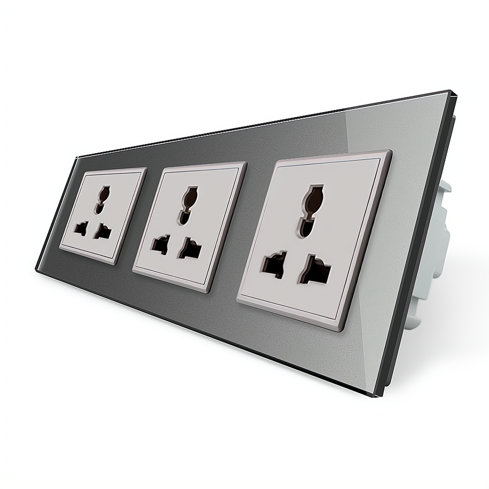 Розетка тримісна універсальна Livolo сірий скло (VL-C7FCT22-6IP) Коломыя - изображение 1