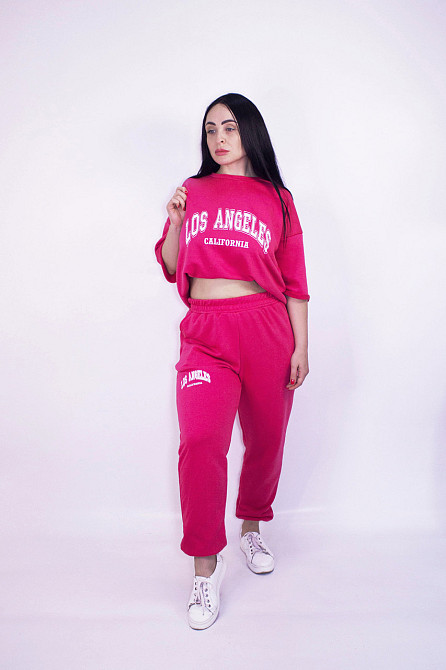 Женский летний спортивный костюм трикотажный Малиновый XL-2XL Харьков - изображение 6