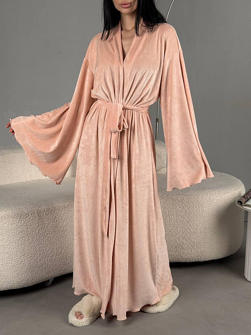 Женский стильный домашний велюровый макси халат плюш велюр Персик, Oversize 42/46 Одесса - изображение 7