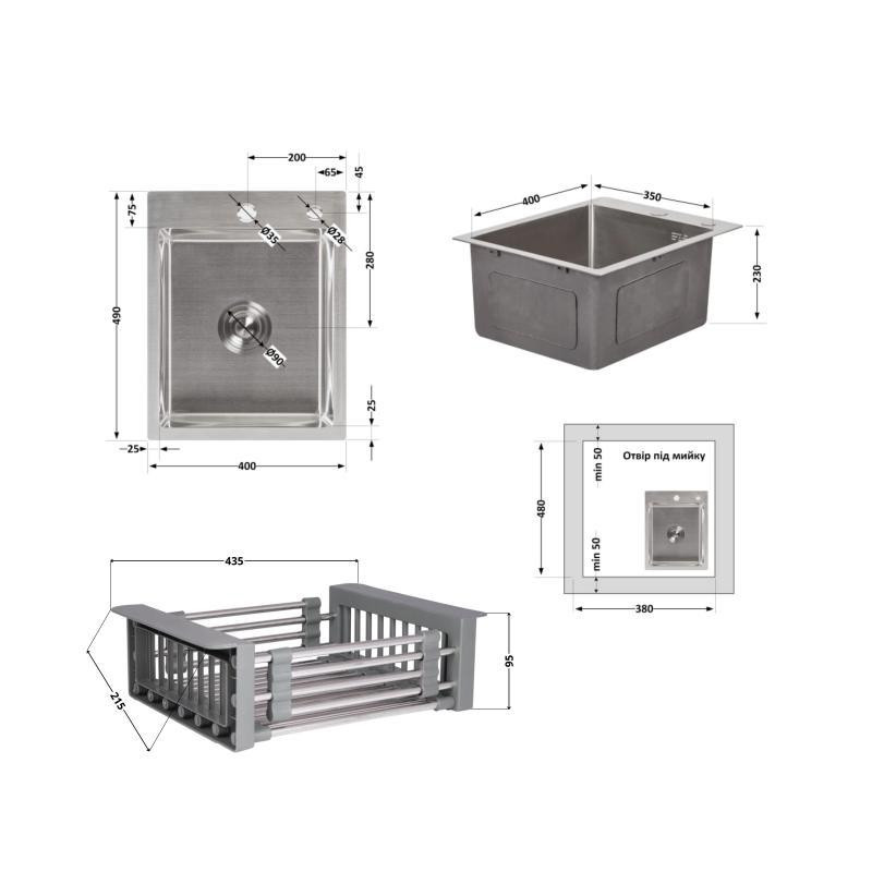 Комплект Lidz Handmade H4050 Мийка для кухні інтегрована Brushed у комплекті з дозатором + Lidz K01G Київ - фото 2