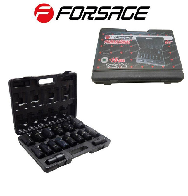 Набір головок ударних глибоких 3/4" 6гр 16пр.(17,19,21,22,24,27,30,32-36,38,41,46,50) в кейсі Одеса - фото 1