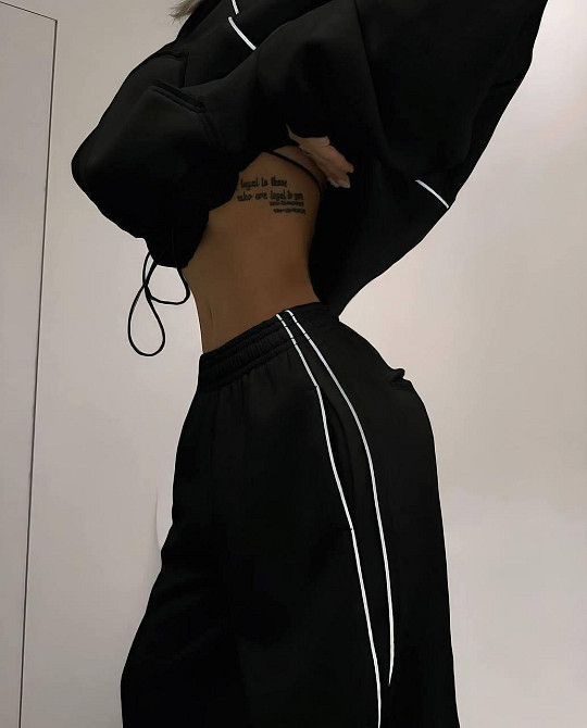 Женский теплый костюм двойка свободного кроя турецкая трехнить пенье с начесом Чорний, 42 Одесса - изображение 2