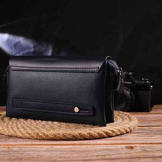 Добротный мужской клатч из натуральной комбинированной кожи CANPELLINI 21565 Синий Киев