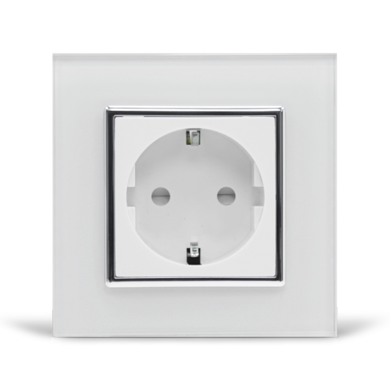 LIVOLO Електрична розетка з заземленням LIVOLO, біла з хромованою вставкою, скло, шторки, 250В Коломия