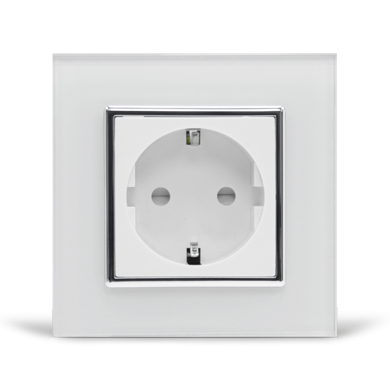 LIVOLO Електрична розетка з заземленням LIVOLO, біла з хромованою вставкою, скло, шторки, 250В Коломия - фото 4