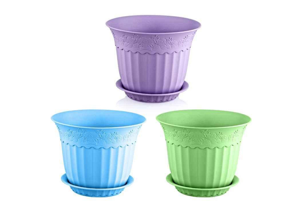 Горщик для квітів з пiдст. Антiк 1,75л (мікс) ТМ IRAK PLASTIK Київ - фото 1