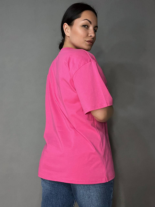 Футболка женская A-N 2305 однотонная оверсайз базовая one size малиновая, малиновий, one size Киев - изображение 5