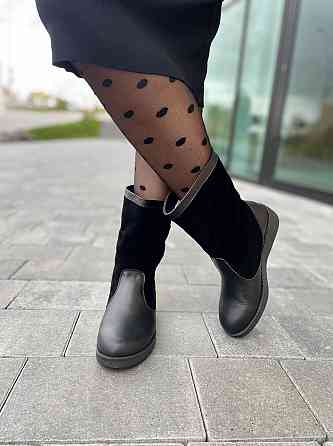 HD Напівчоботи жіночі HD чорні шкіра+замша натуральна висота черевика 21 см обхват 33 см (2095) Коломия