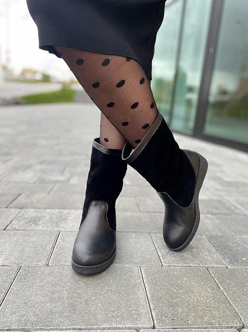 HD Напівчоботи жіночі HD чорні шкіра+замша натуральна висота черевика 21 см обхват 33 см (2095) Коломия - фото 5