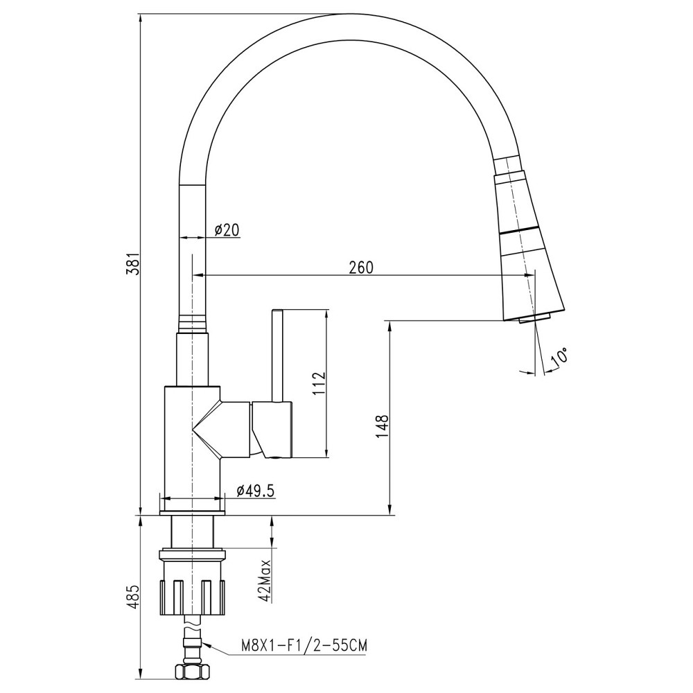 Змішувач для кухні TOPAZ LOFT TLF 8854-H39-GP-B01 Київ - фото 8