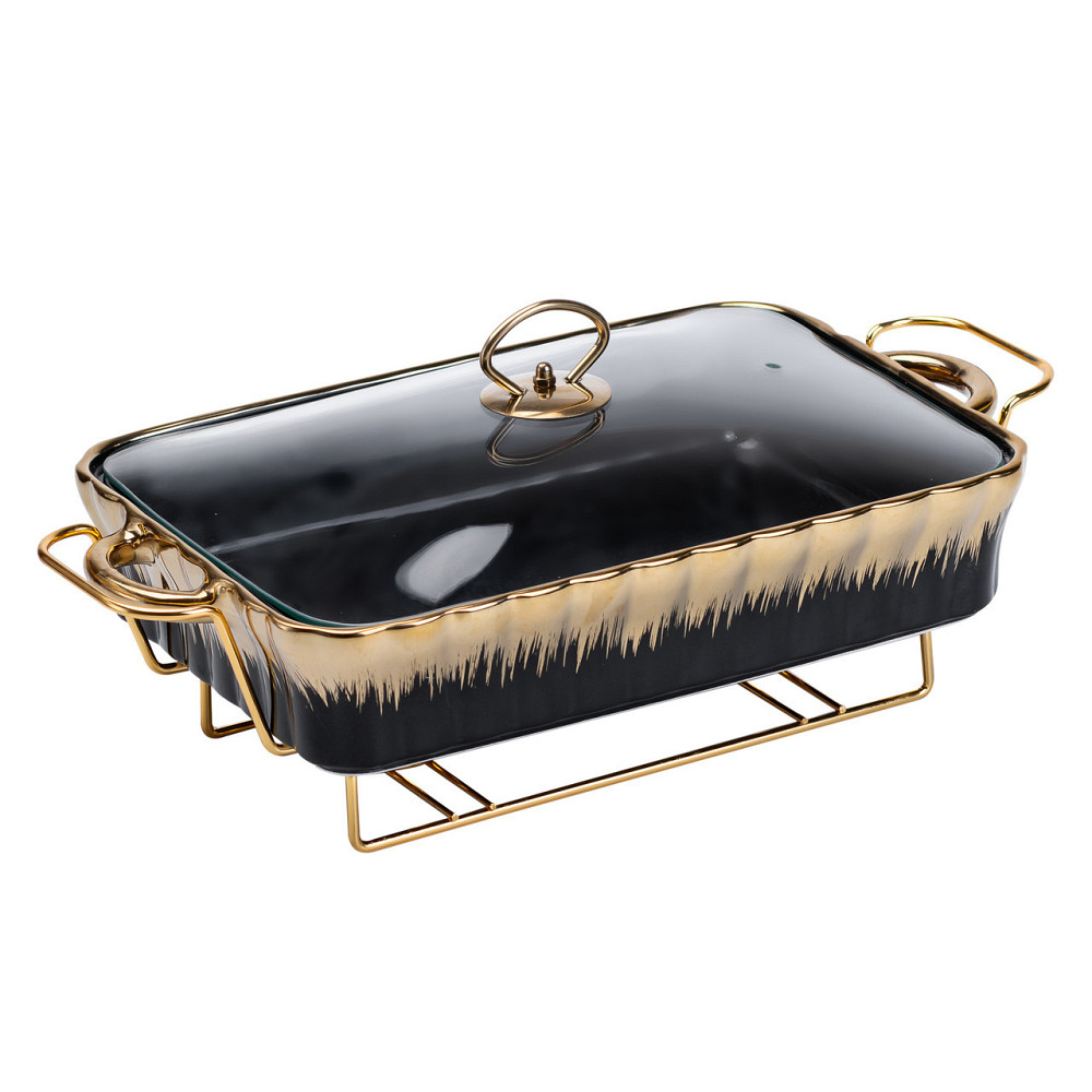 Чорний фарфоровий мармит прямокутний, 2 л, 40x23 см Київ - фото 4