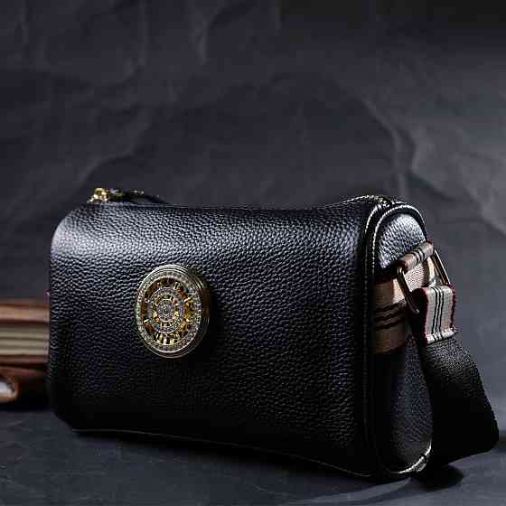 Жіноча сумка з прикрасою із натуральної шкіри Чорна (Vintage) Київ