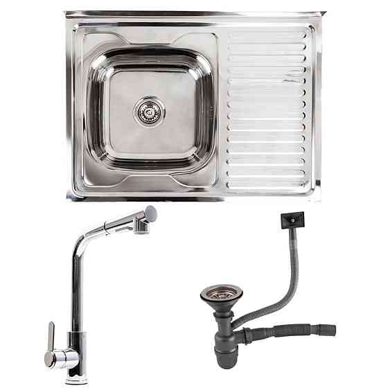 VALESO Кухонний комплект: Мийка Valeso (80x60 см) полірована, з лівою чашею + Змішувач FC-1 з в Коломия