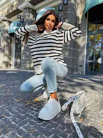 Жіночий повсякденний светр оверсайз у смужку Акрил 70%, Вовна 30% Одеса