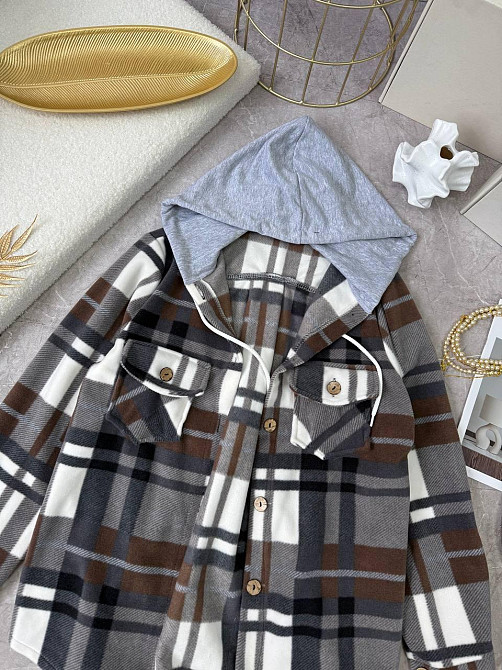 Женская теплая оверсайз рубашка с капюшоном турецкий двусторонний флис Полар Коричневый, 48/52 Одесса - изображение 3