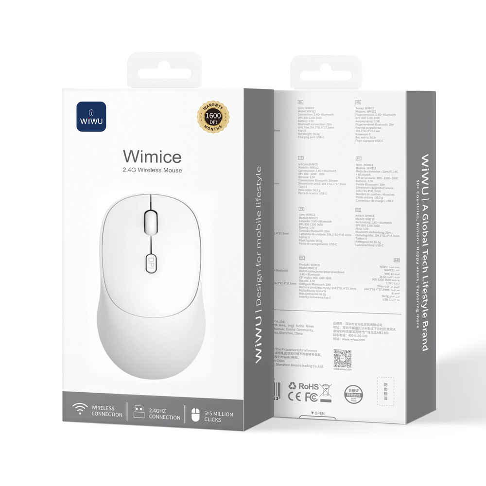 Маніпулятор миша бездротова WIWU 2.4G Wireless Mouse WM112 White Одеса - фото 2