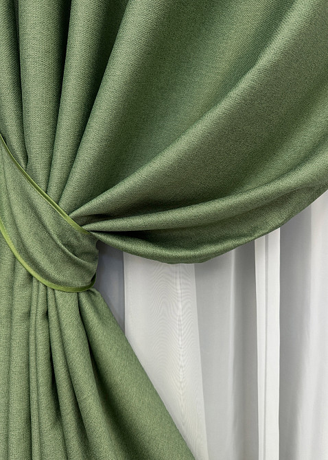 Комплект штор на люверсах VR-Textil Шенилл однотонный № 1684ш Зеленый 150х250 см 2 шт (37-0243) Киев - изображение 5