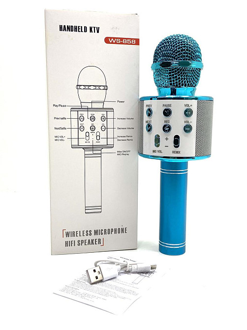 Мікрофон бездротовий караоке bluetooth USB колонка Блакитний (С 48340) Чернігів - фото 2