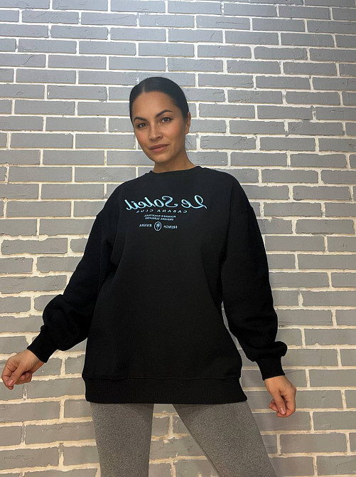 Свитшот женский Pepper&mint 24-03 оверсайз удлиненный надпись утепленный вышивка впереди черный, черный, L Киев - изображение 13
