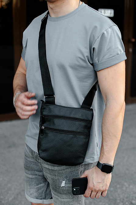 Сумка-мессенджер из натуральной кожи, сумка через плечо мужская SL029 (Черная) Сумы - изображение 2