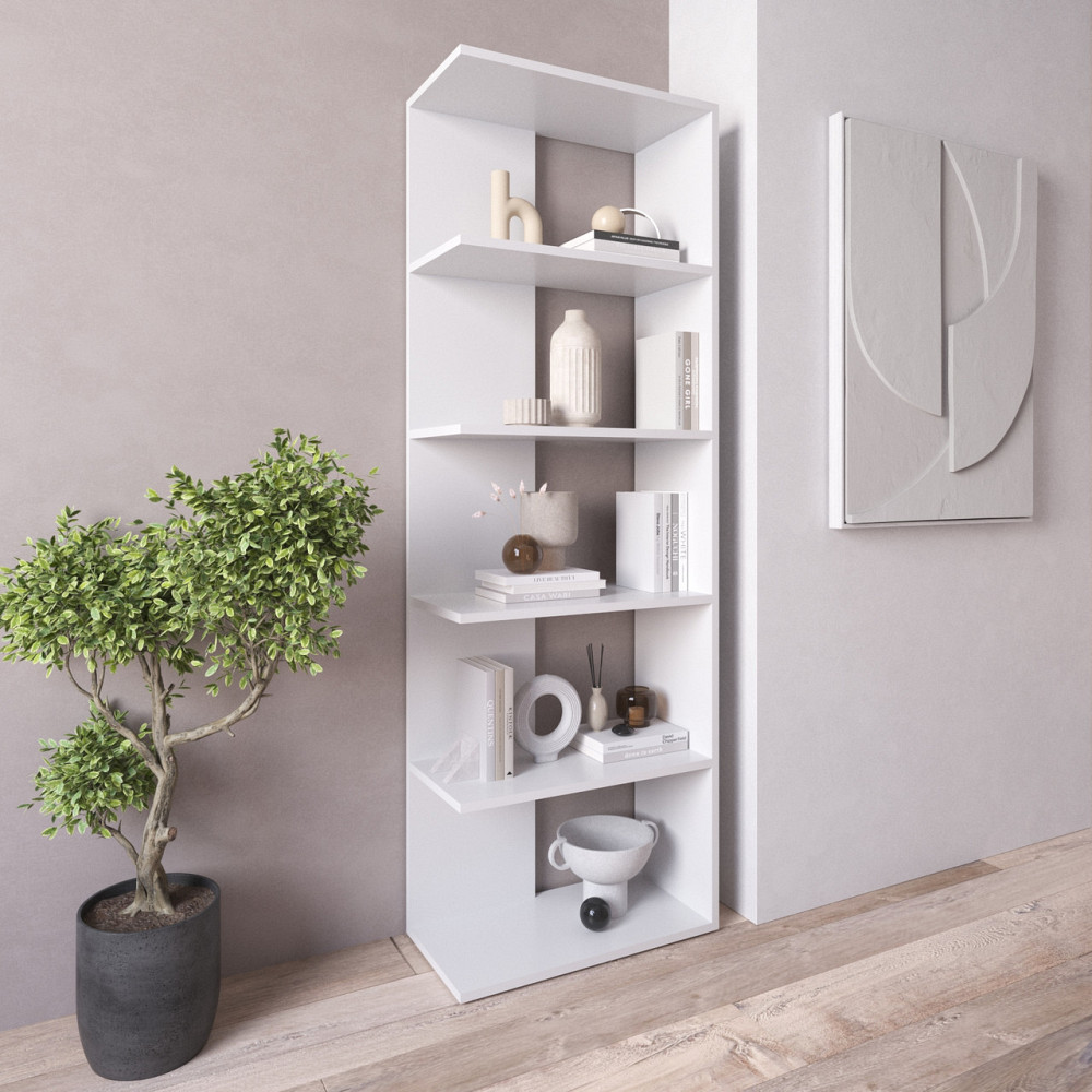 Стеллаж VAYS D-6 Белый, книжная полка из 5 открытых секций, ЛДСП, 60×30×178 см - для дома, офиса, гостиной Львов - изображение 1