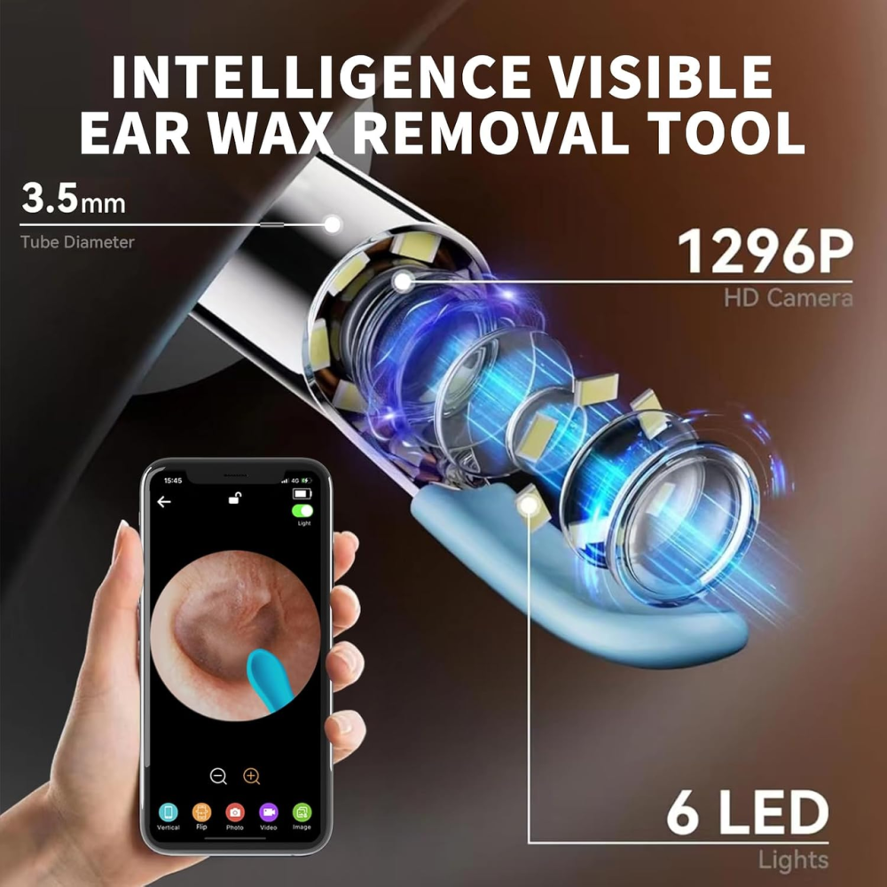 Вушний отоскоп CC10 з камерою 1080P, Wi-Fi, 6 LED, силіконові насадки, для iOS та Android, чорний Київ - фото 3