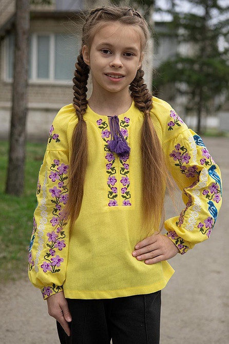 Вышиванка для девочек льняная с длинным рукавом, лен, топ 164 Киев - изображение 1
