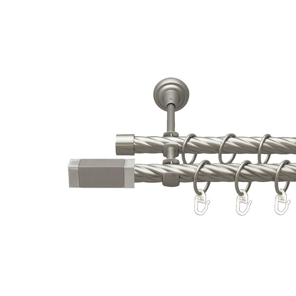 Карниз Orvit Квадро металевий дворядний відкритий скручена труба кільце металеве Сатин 19\19 мм 160 см (00-00023206) Львів - фото 1