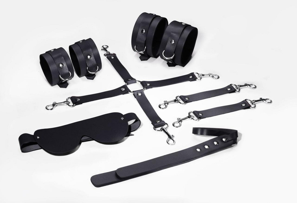 Набір для БДСМ 5 в 1 Feral Feelings BDSM Kit 5 Black, наручники, поножі, хрестовина, маска, падл Sex Aura Київ - фото 1