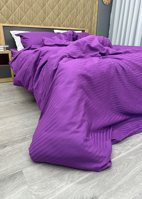 Комплект постельного белья Страйп-сатин Евро 200х230 с простыней на резинке Фуксия (88-093) Киев - изображение 8