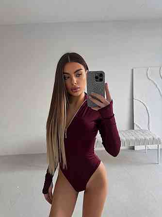 Жіночий стильний стильний боді на блискавці з розрізом під пальчик Мікродайвінг Бордо Одеса