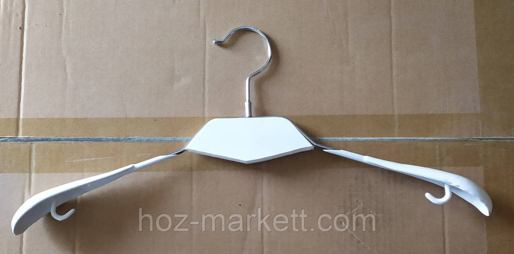 Вішалки плічка, тремпіль металевий у білому силіконі з хромованим гачком широкі з декором дерево Харків - фото 1
