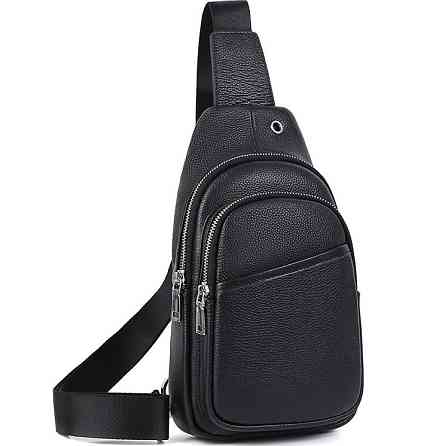 Рюкзак-слинг через плечо Tiding Bag (17 х 32 х 8 см) из натуральной кожи Черный Киев