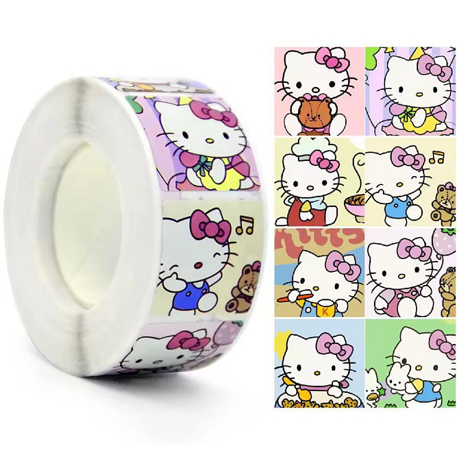 Наклейки Hello Kitty на рулоні 500 шт для дітей, скрапбукінгу, декору Київ - фото 1