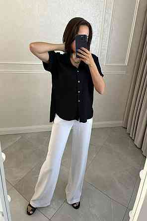 Жіноча легка базова сорочка з коротким рукавом на ґудзиках американський креп Чорний, 50/52 Одеса