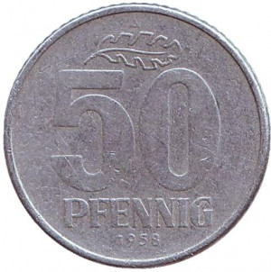 Монета 50 пфенігів. 1958 рік, НДР. (Г) Полтава - фото 1
