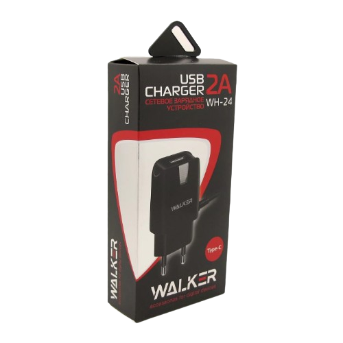 Зарядний пристрій мережевий USB + кабель Type-C 2,0A чорний WALKER WH-24 Житомир