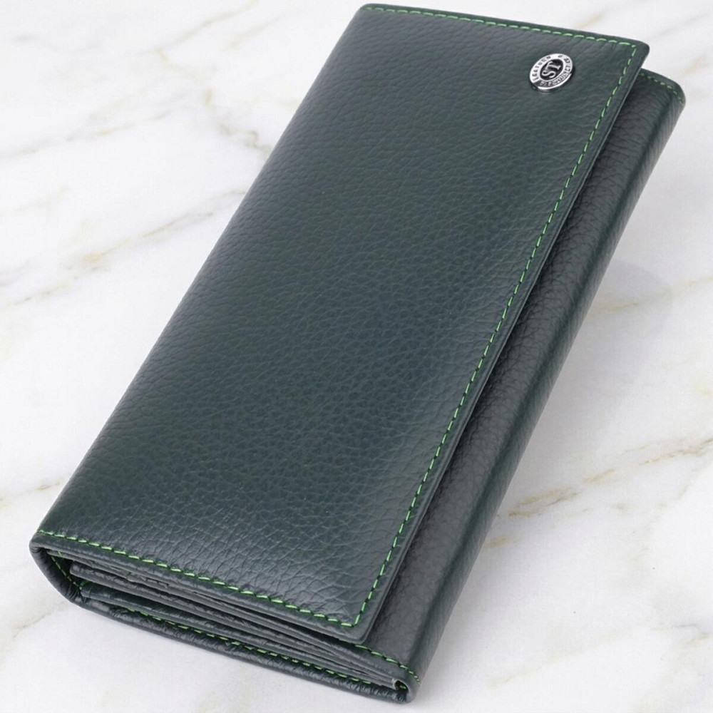 Зручний вертикальний гаманець із натуральної шкіри ST Leather 23086 Зелений Київ - фото 11