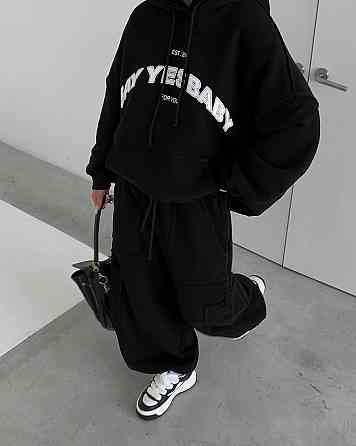 Жіночий стильний утеплений оверсайз костюм двійка: кофта і штани трьохнитка на флісі Одеса