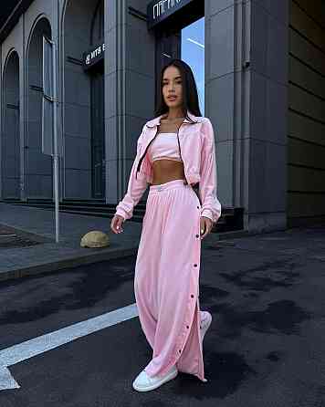 Женский теплый стильный костюм тройка из мягкого велюра. Розовый, 42/44 Одесса